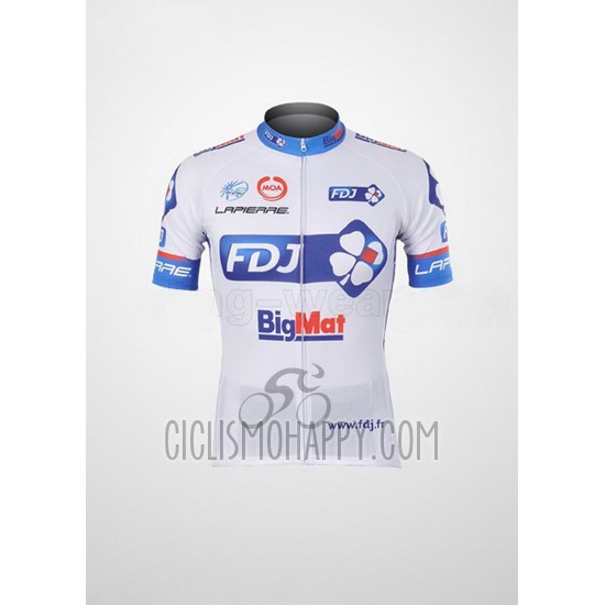 FDJ Cycling Jersey Bib Short 2012 Short Sleeve White and Sky Blue